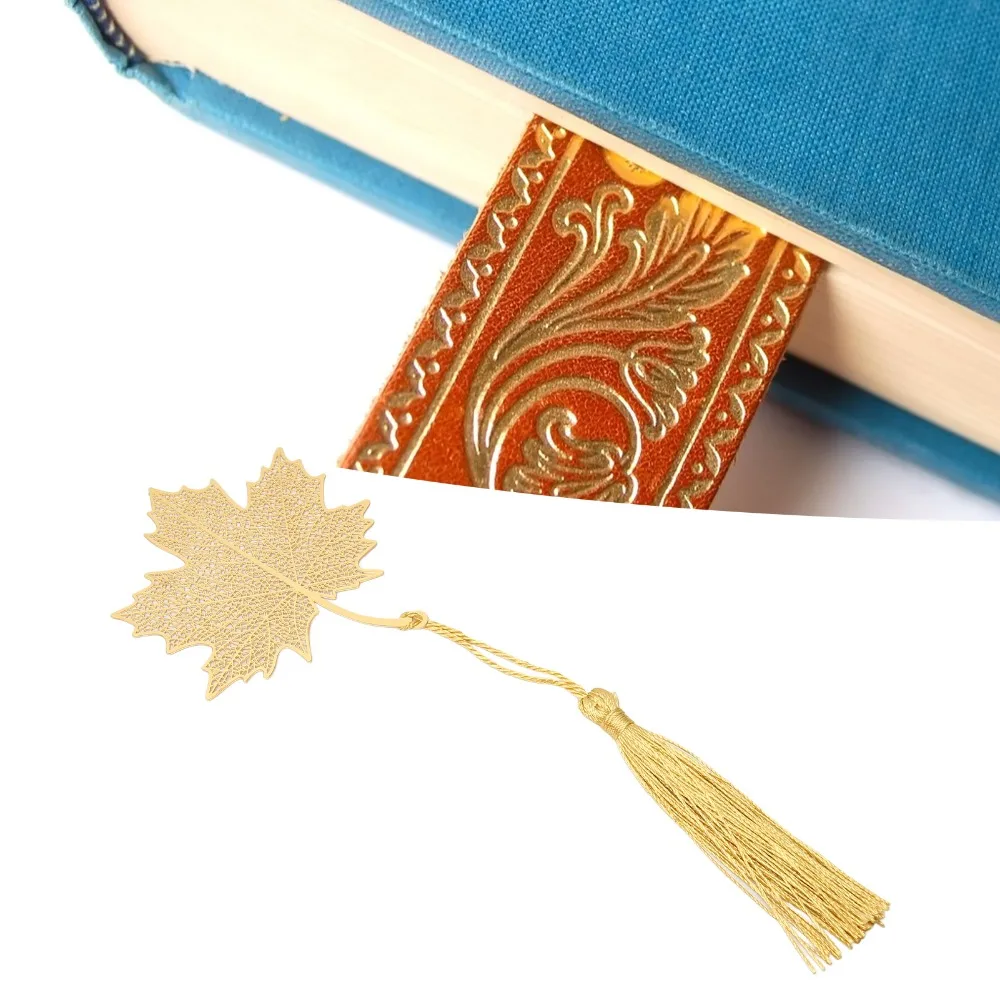 Creative Golden Maple Leaf Bookmark Hollow Design With Tassel Exquisite Bookmark Hollow Vein Bookmark For Writers