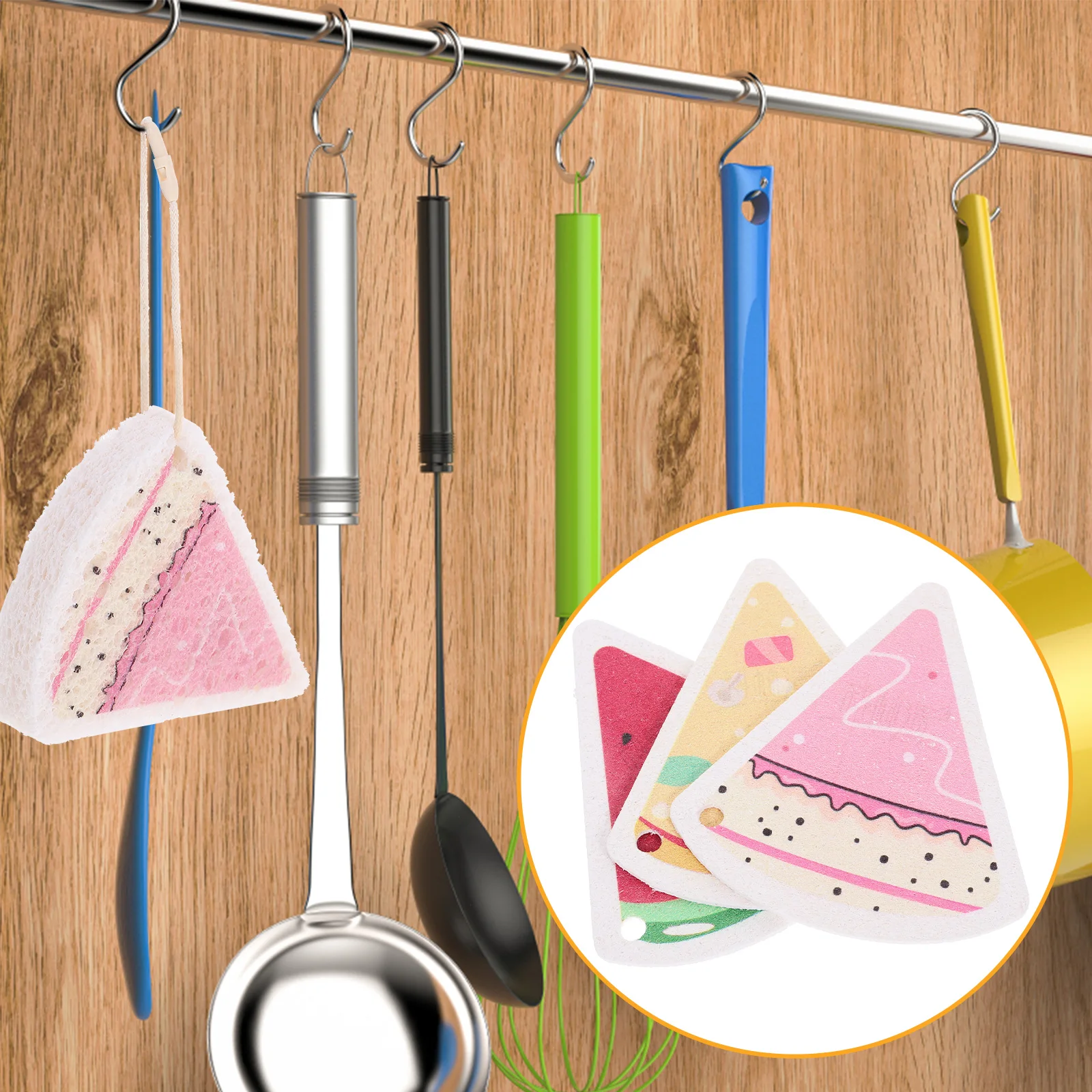 

3pcs Multi-Function Wok Reusable Dish Cleaning Compact Scrub Sponge Household Cleaning Supplies Strong Cellulose Sponge