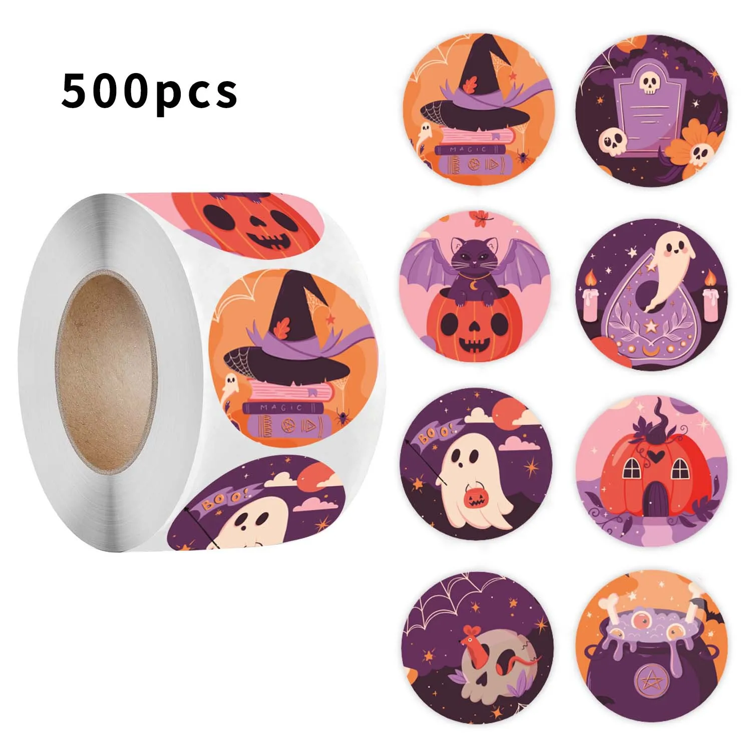 

500pcs/Roll Happy Halloween Festive Atmosphere Decoration Sealing Stickers DIY PVC Laptop Decals Decoration Reward Gift Toy