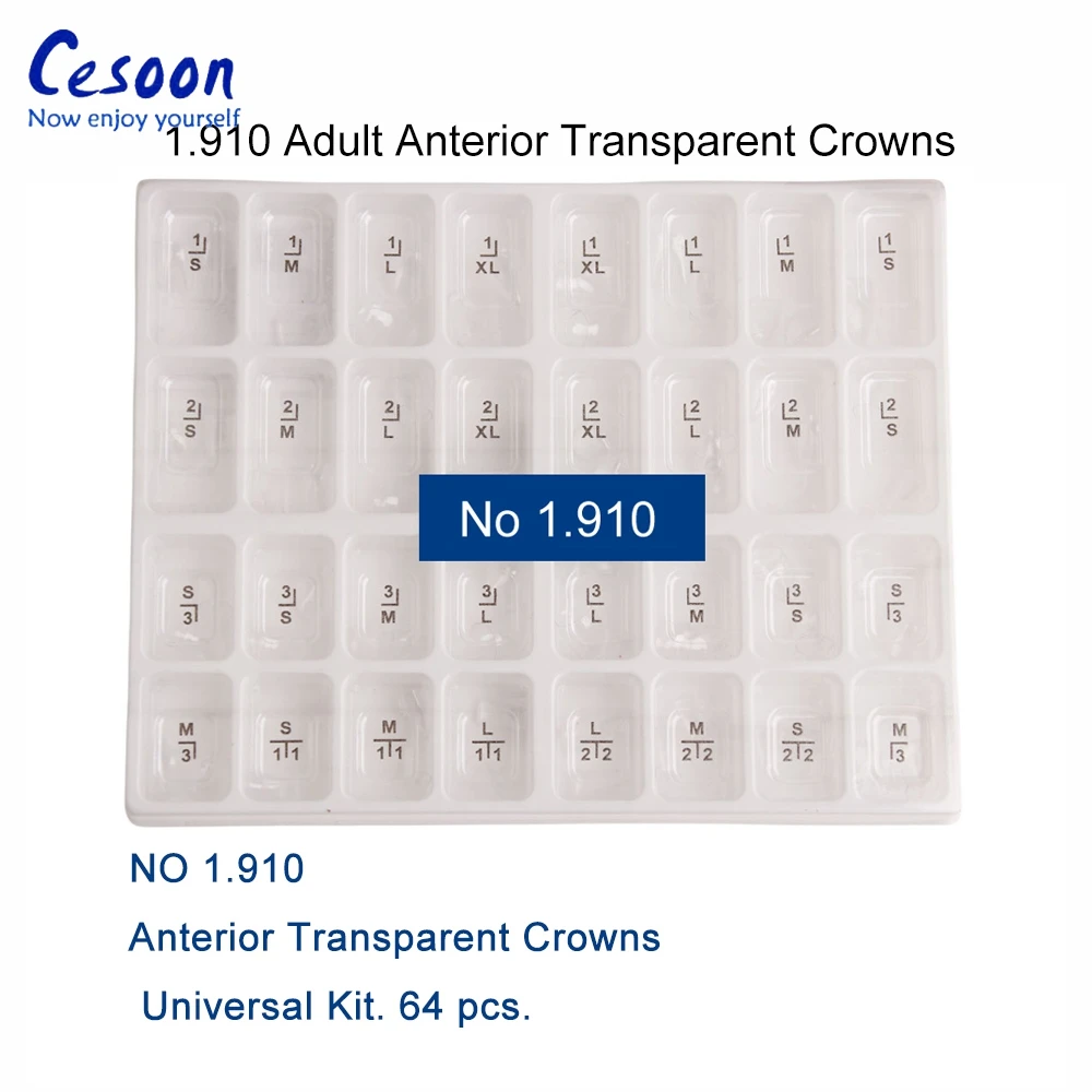 64Pcs Dental Transparent Crowns Anterior Posterior Deciduous Temporary Preformed Molar Tooth Crown Adult Kids Dentistry Material