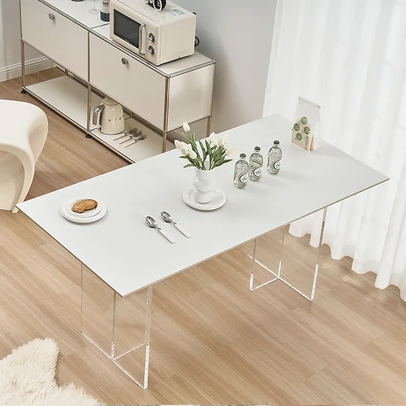 Acrylic rock slab dining table transparent suspension light luxury small household simple modern extremely rectangular island