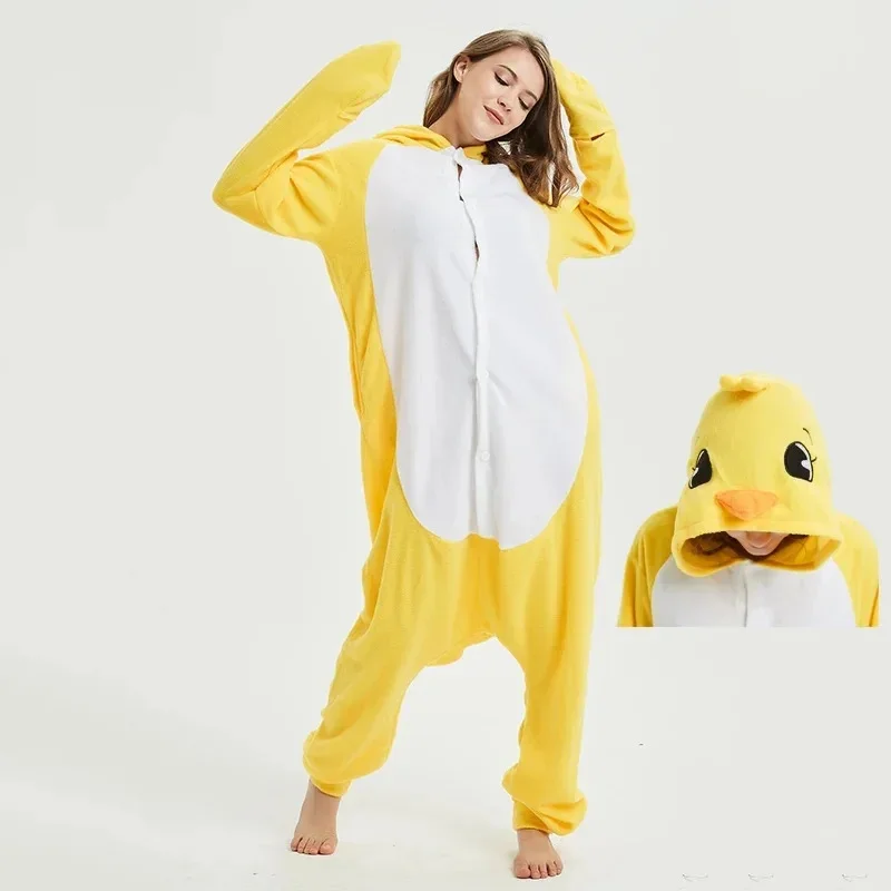 Yellow chick Animal Women Pajama Suit Sleepwear Homewear Adult Onesie Funny Polar Fleece Winter Pijamas Party Costume