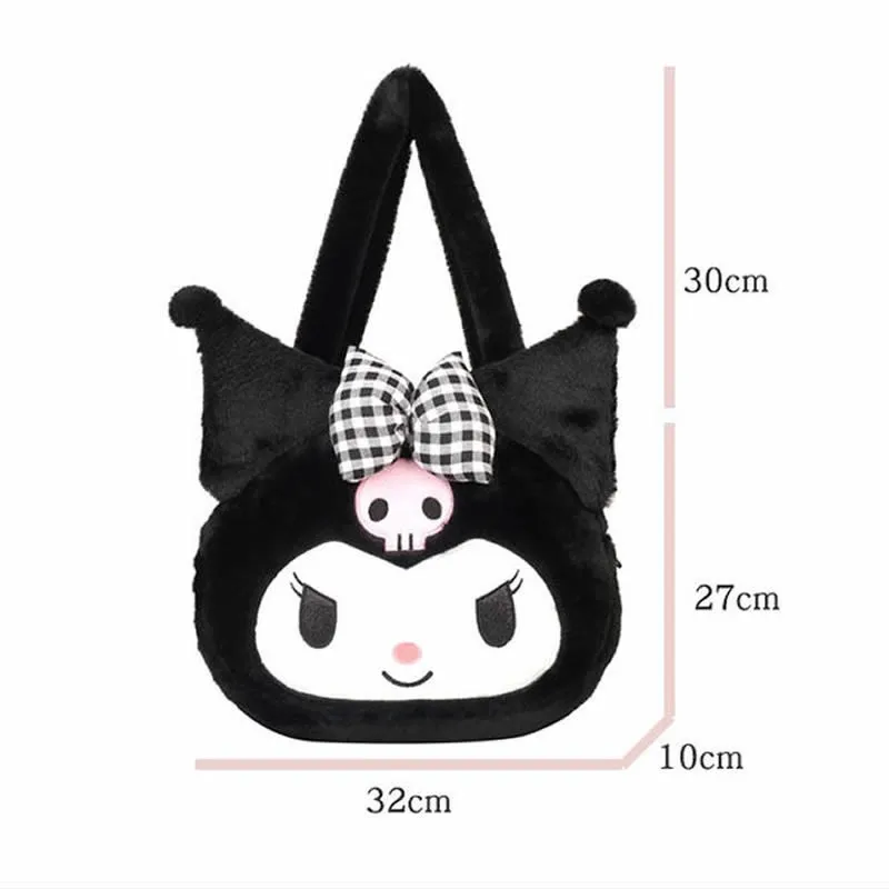 Sanrio Kuromi Plush Bag Cute My Melody Backpack Shoulder Bag Kawaii Cinnamoroll Tote Makeup Plush Large Handbag Girl heart Gift