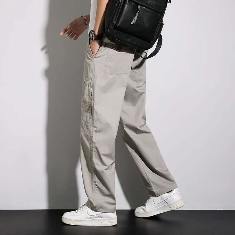 

Mens Cotton Tactical Pants Autumn Work Pants Zipper Pocket Stretchable Waist Plus Size Overalls Man Cargo Pants