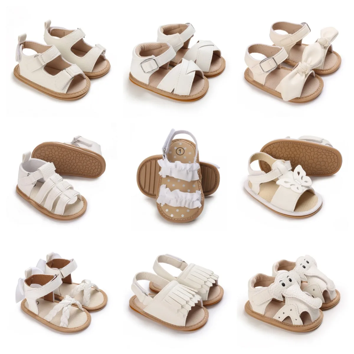 New White 0-18M Sandals Fashion Rubber Crib Shoes Anti Slip Summer Toddler Boy Girl First Walker Baby Rubber Sole Sandals Shoes