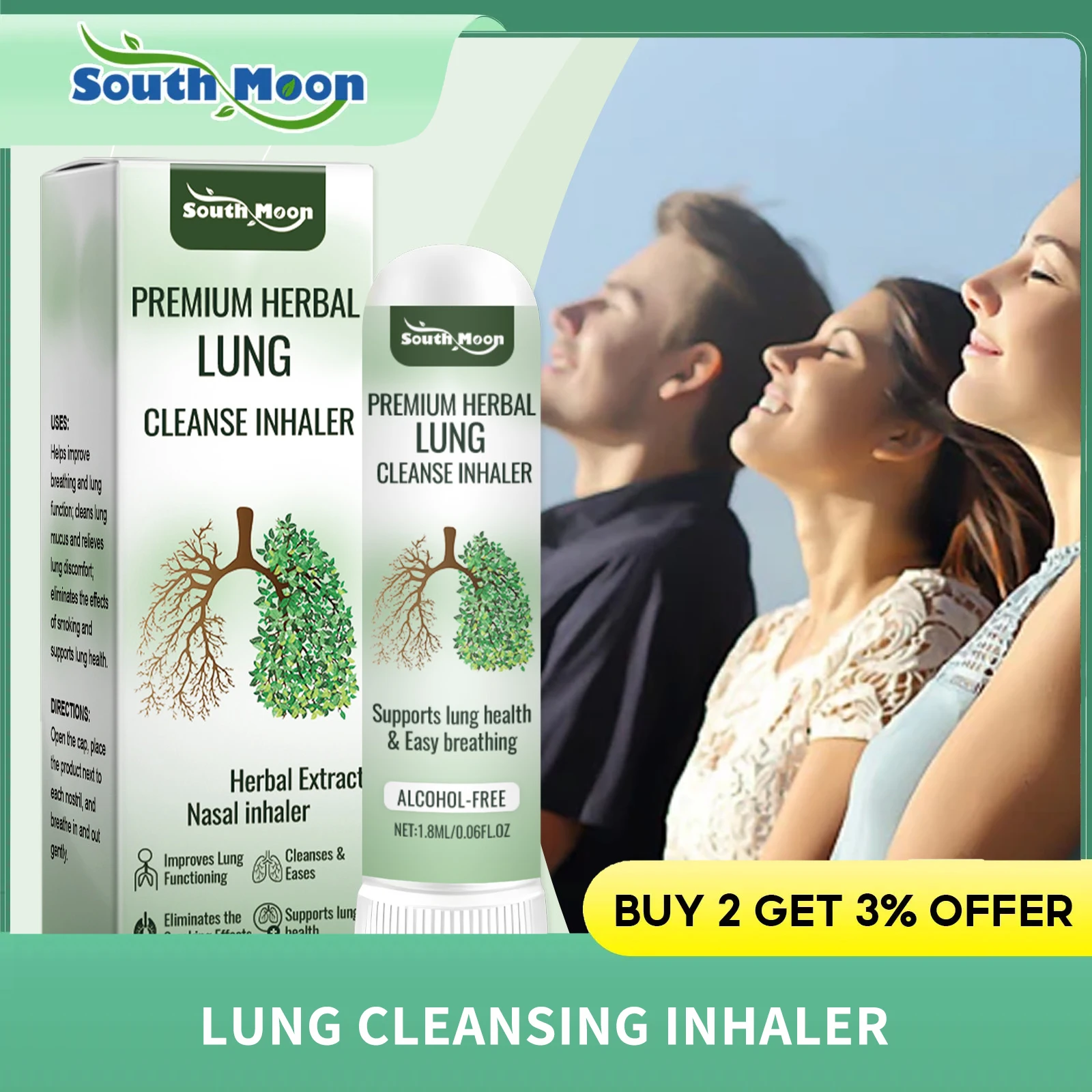 Lung Cleansing Inhaler Clear Breathing Promote Lung Detox Smooth Breathing Air Freshener Clean Lung Mucus Herbal Diffuser Pen