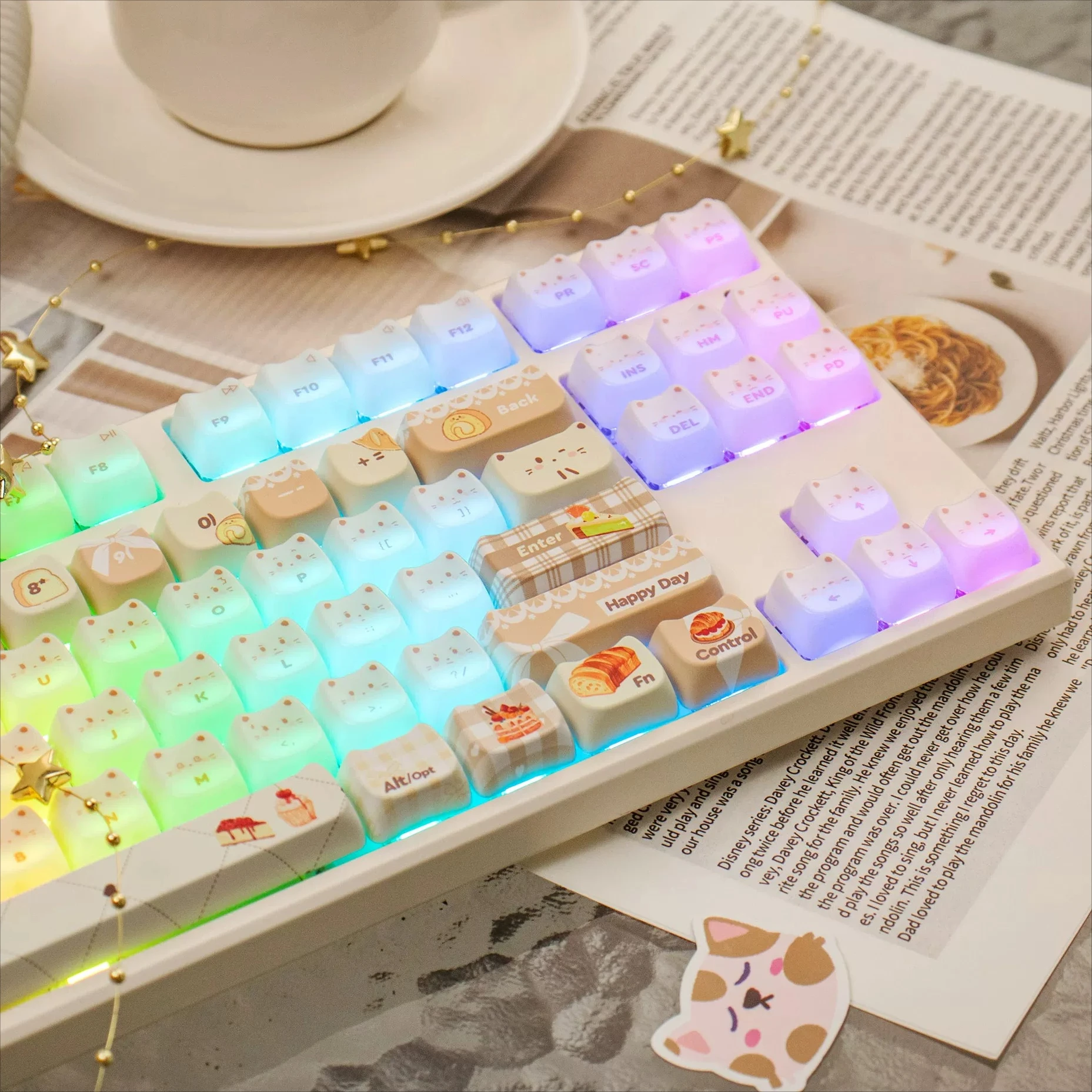 MAIMOOO Meow Keycaps Baked Cat Head Cute Kitties Mao PC White Jade Grease Feel Ajazz Aula Keyboard Keycaps 136Keys