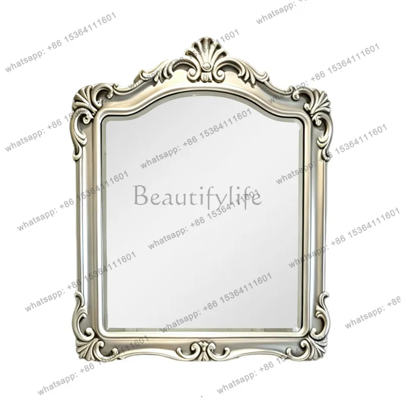 PG European bathroom mirror French engraved light luxury wall-mounted bathroom mirror with lamp
