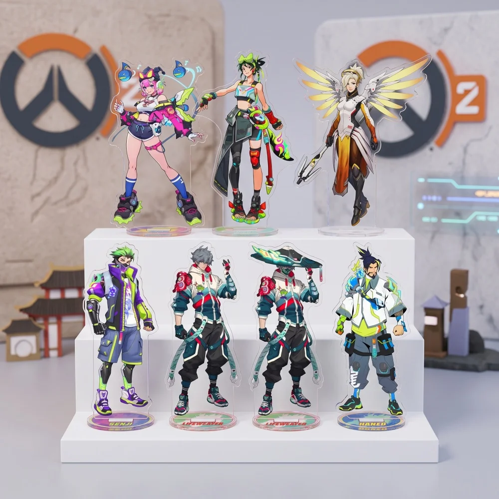 Overwatch2 Acrylic Stand Figure Kiriko Genji Hanzo Mercy Anime Character Desktop Ornament Keychain Collection Action Figure Gift