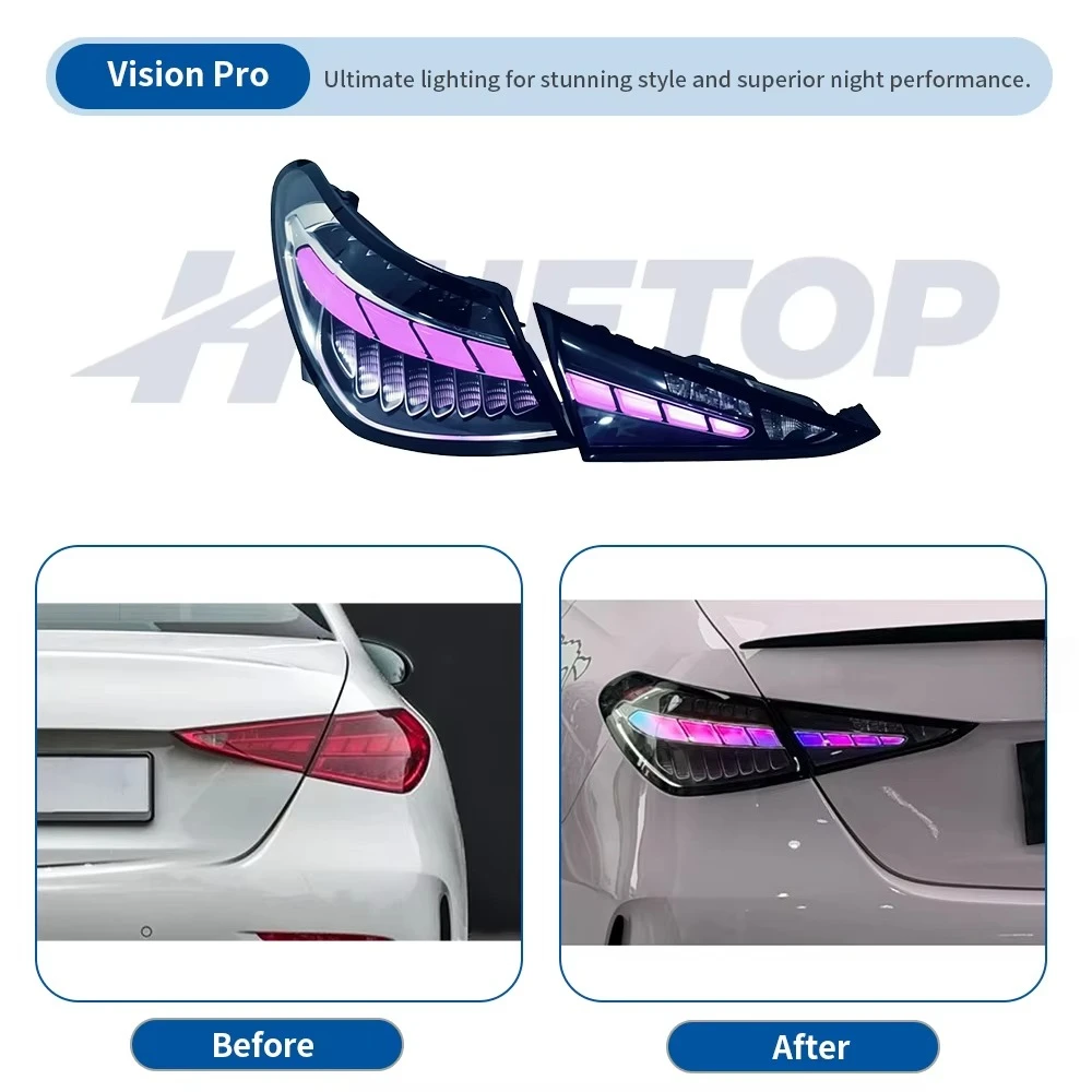 HETOP W206 C Class Upgrade Clear Taillights 2022-2026 Special Custom Taillamp Clear RGB Color Car Lamp Rear Lights DRL for Benz