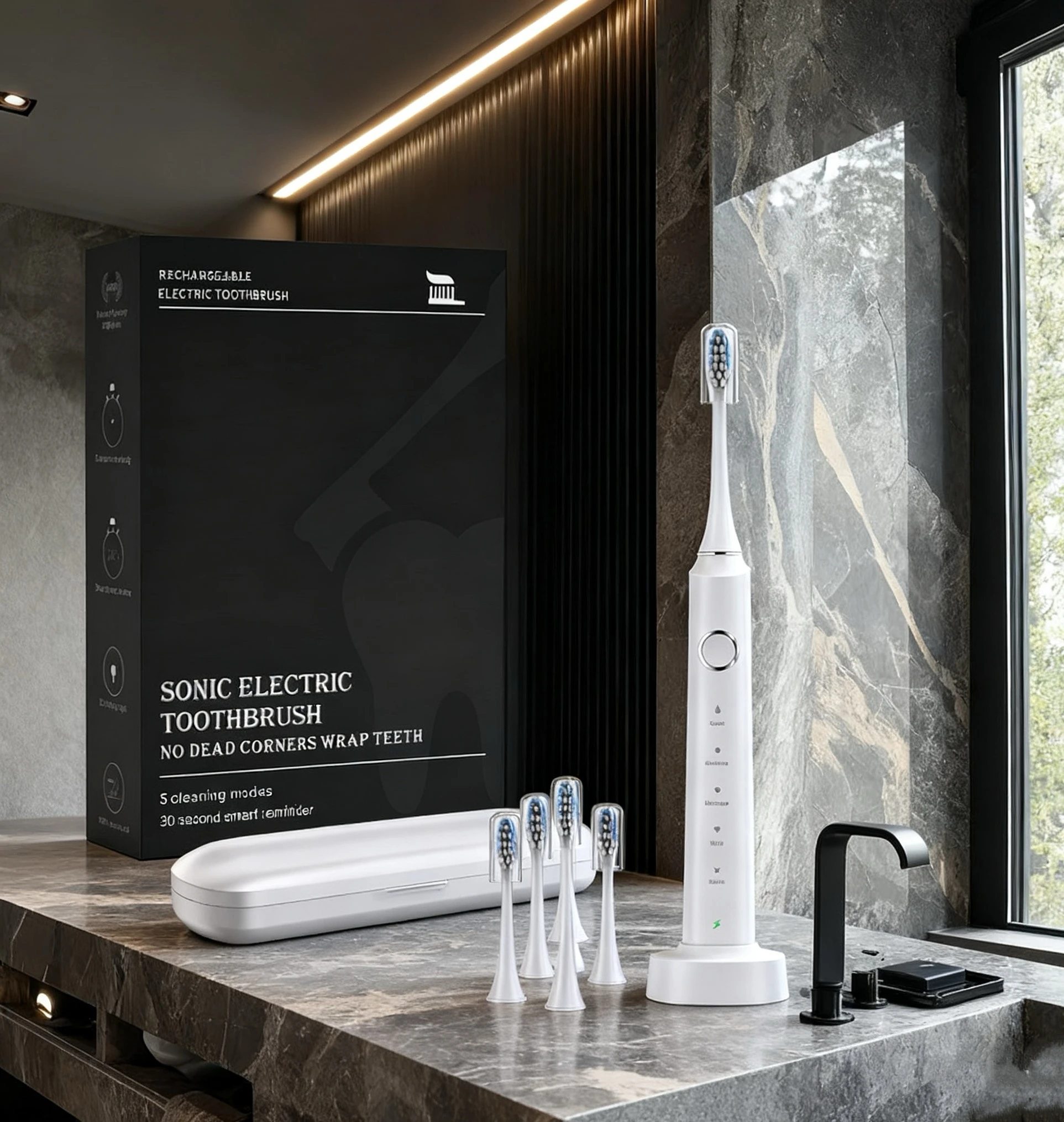 

Electric Ultrasonic Toothbrush 5 Modes 6 Brush Heads Rechargeable Adult Wireless Charging Couple Gift