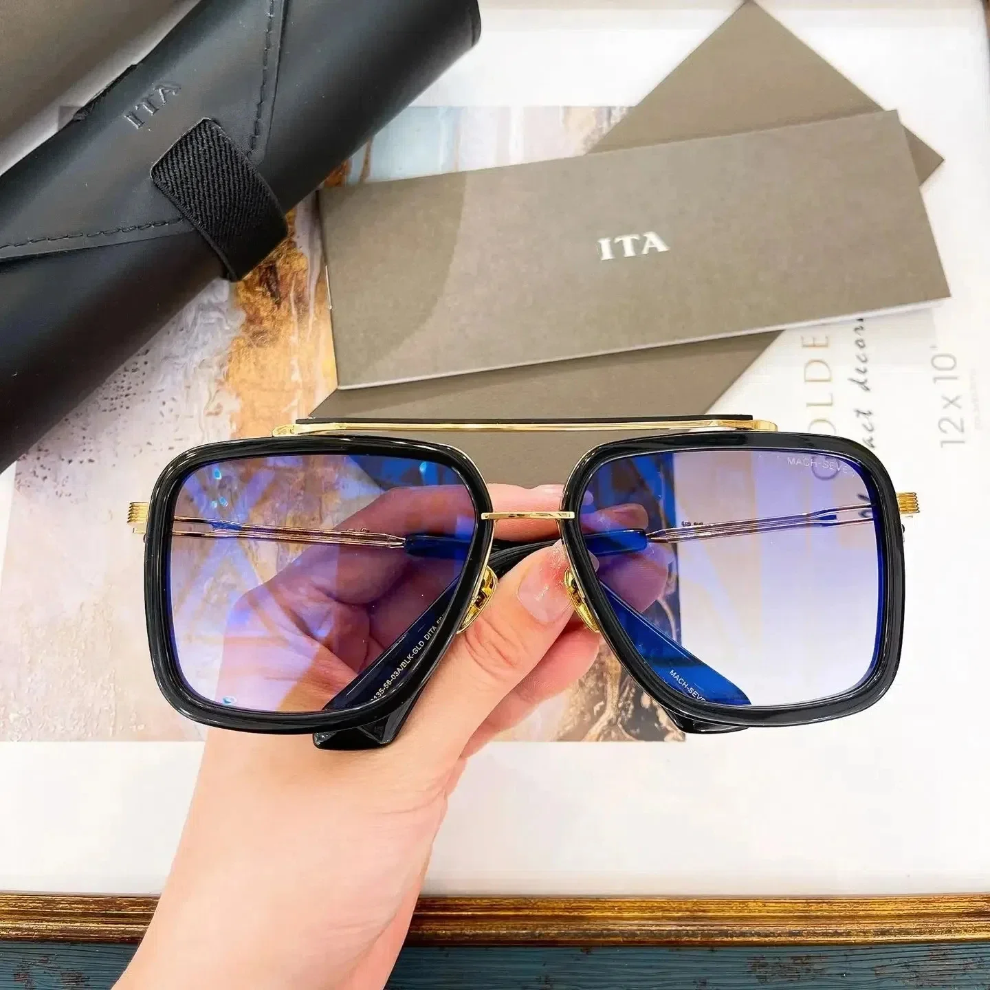 

Original ADITA DTS135 MACH-SEVEN UV400 Polarized Gradient Men Sunglasses Premium Luxury Designer Square Women Couple Eyewear