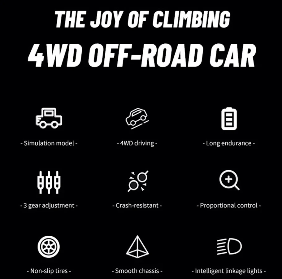 1:18 Simulation 4WD Climb Off Road RC Car Truck Model 2.4G Smart Linkage LED lighting 3 Gear Speed High Speed Remote Control Car