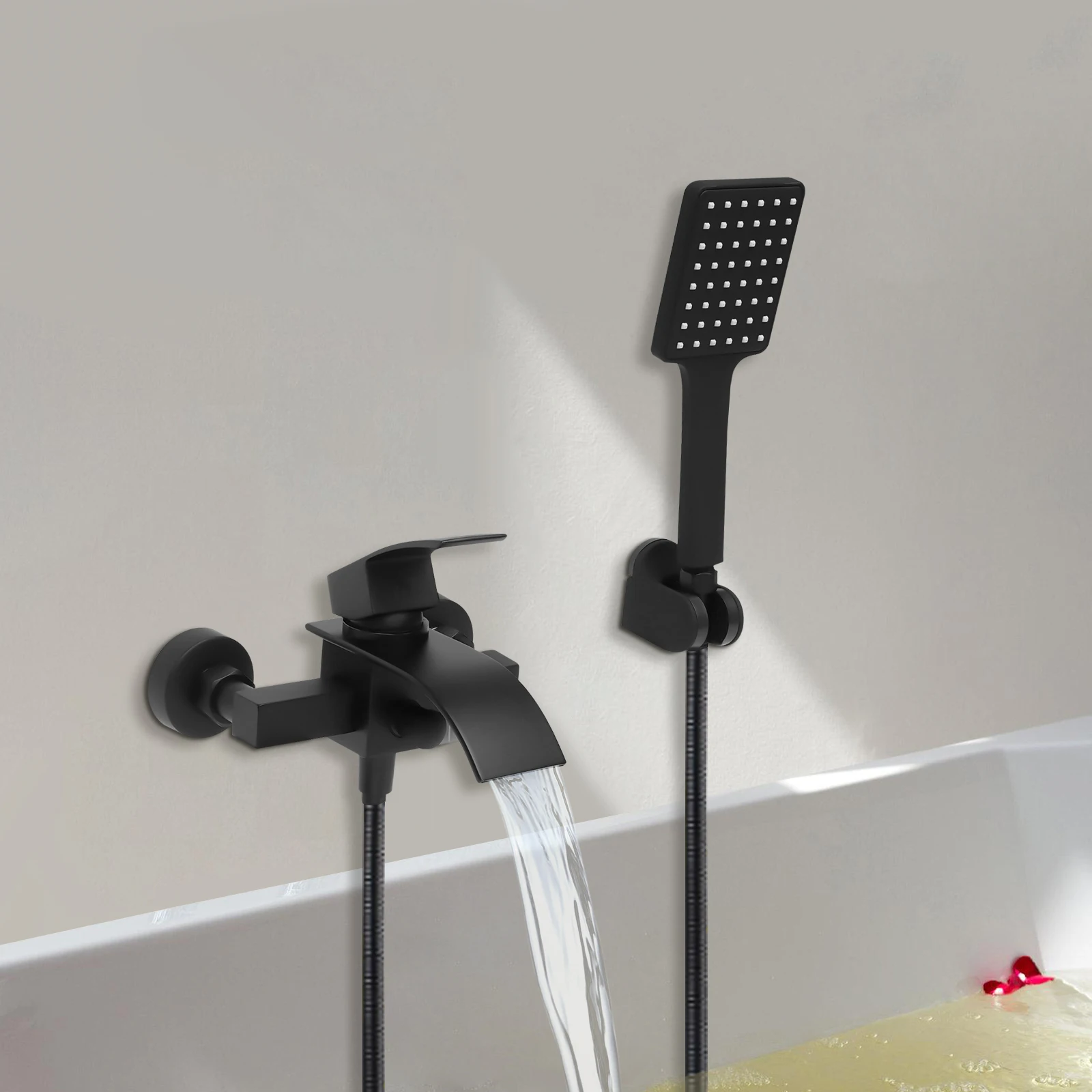 Cold & Hot Waterfall Style Faucet Shower Set Stainless Steel W/ Elegant Shower Head for Bathing