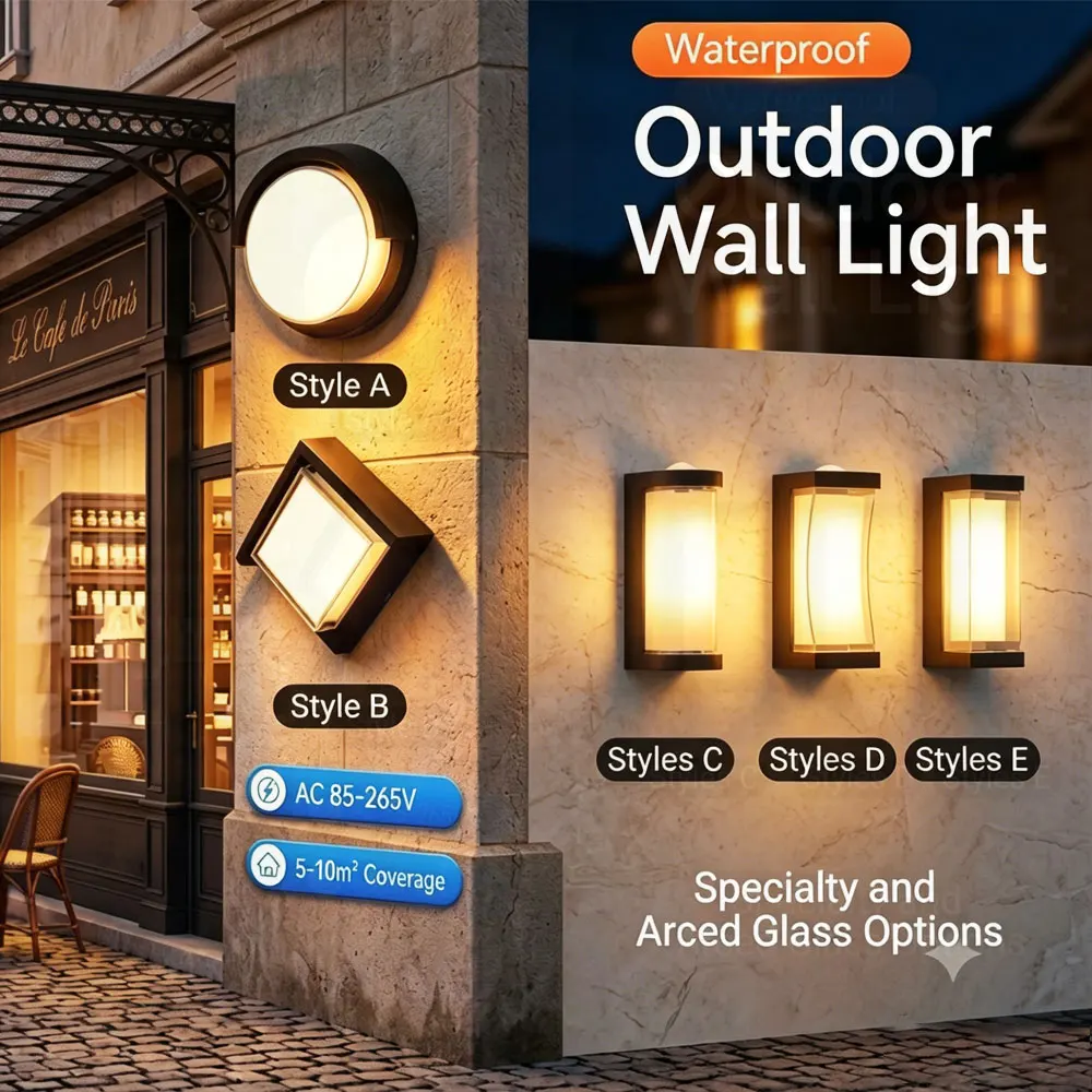 IP65 Waterproof Outdoor Wall Light 85-265V for 12W Garden Corridor Balcony Wall Lamp Courtyard Decor Warm Light Exterior Stairs