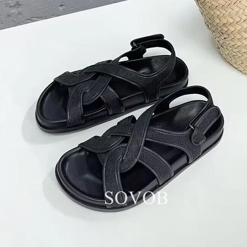 Sandalias huecas versátiles simples para mujer, Punta abierta, correa trasera de Color sólido, zapatos de viaje de vacaciones diarias, novedad de verano