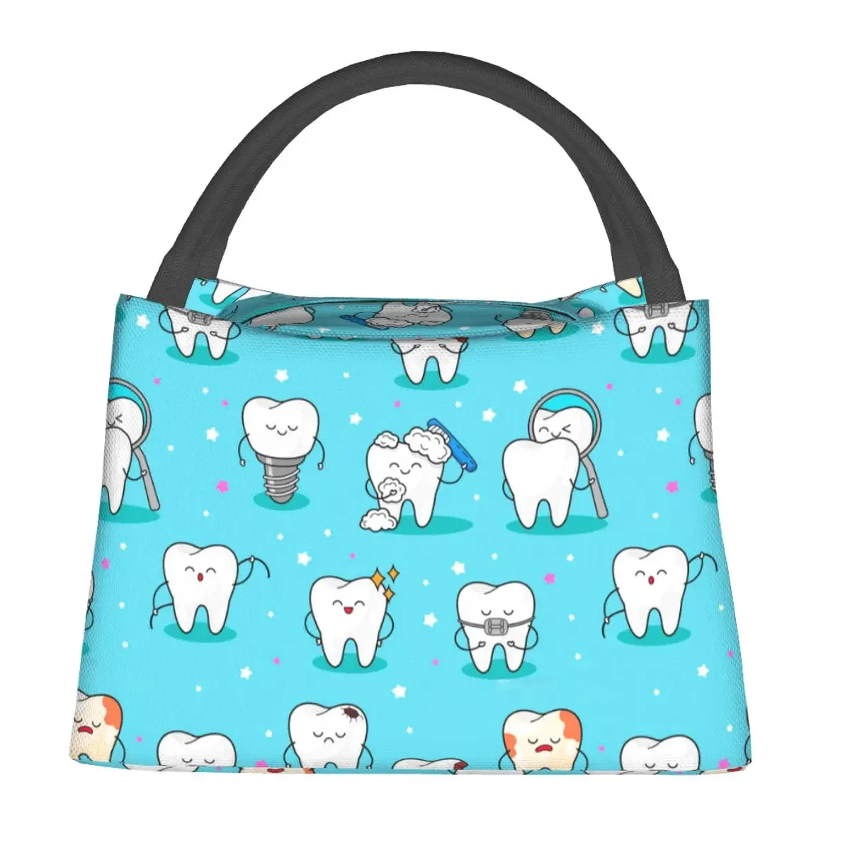 

Custom Cute Teeth Lunch Bag Dentist Casual Lunch Box Travel Portable Thermal Tote Handbags Graphic Design Cooler Bag