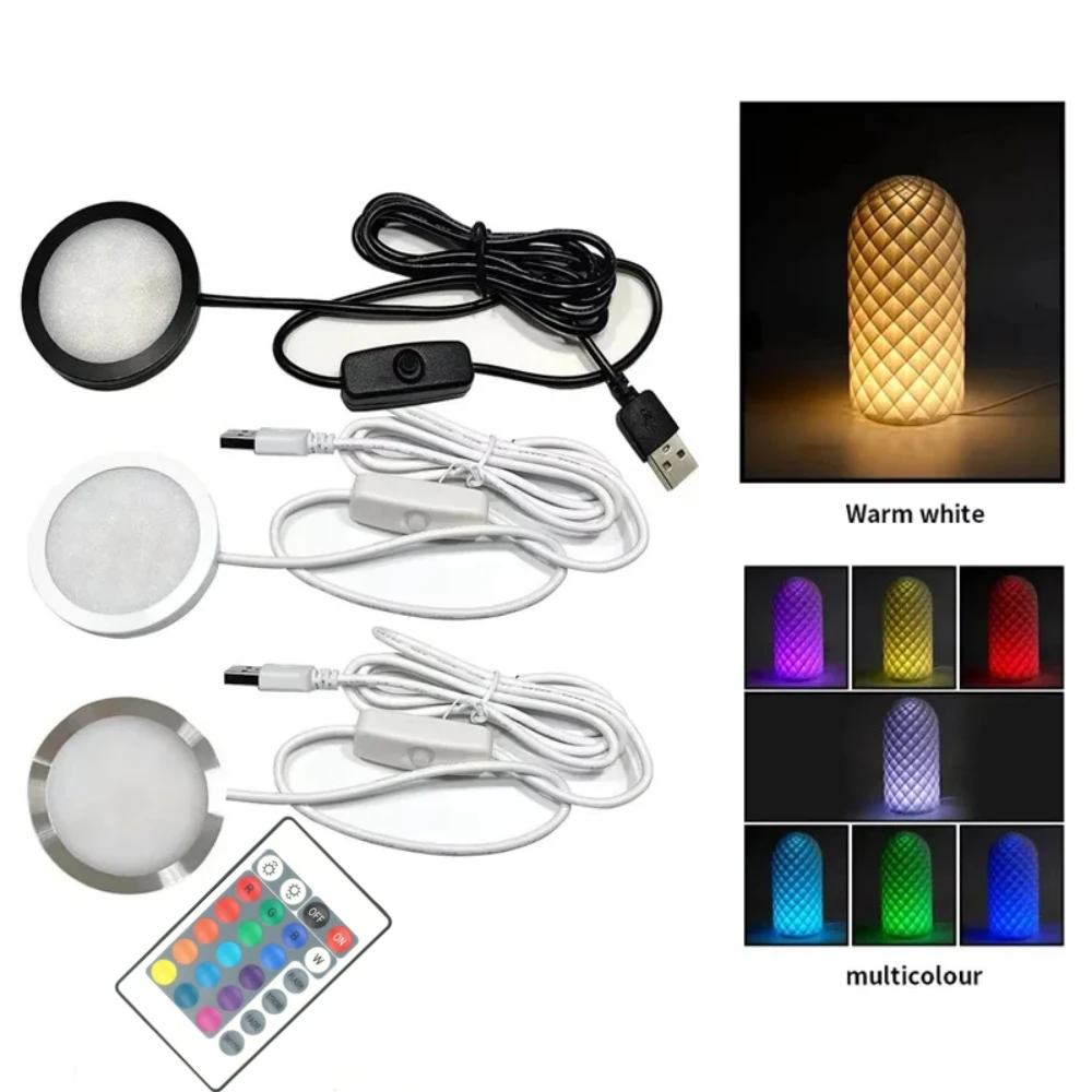 USB 5 فولت RGB الأضواء 3 واط رقيقة جدا الملونة إضاءة الخزانة عدة مع جهاز التحكم عن بعد لتقوم بها بنفسك LED مصباح السقف البسيط