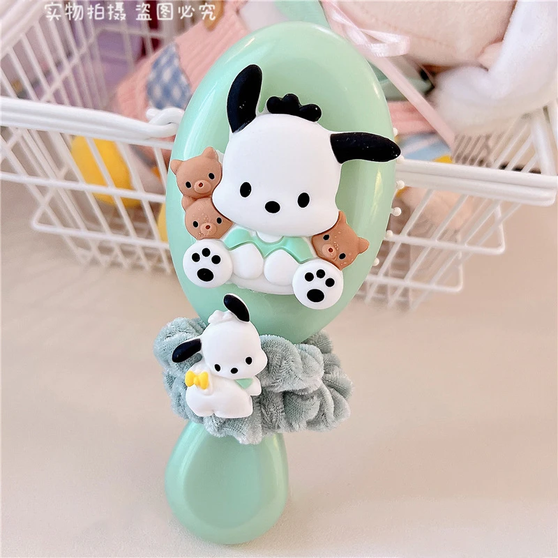 Kawaii Ins Sanrio Curly Comb with Elastic Hair Bands Cartoon Pochacco Edge Brush Scalp Massager Cute Hair Accessories for Girls