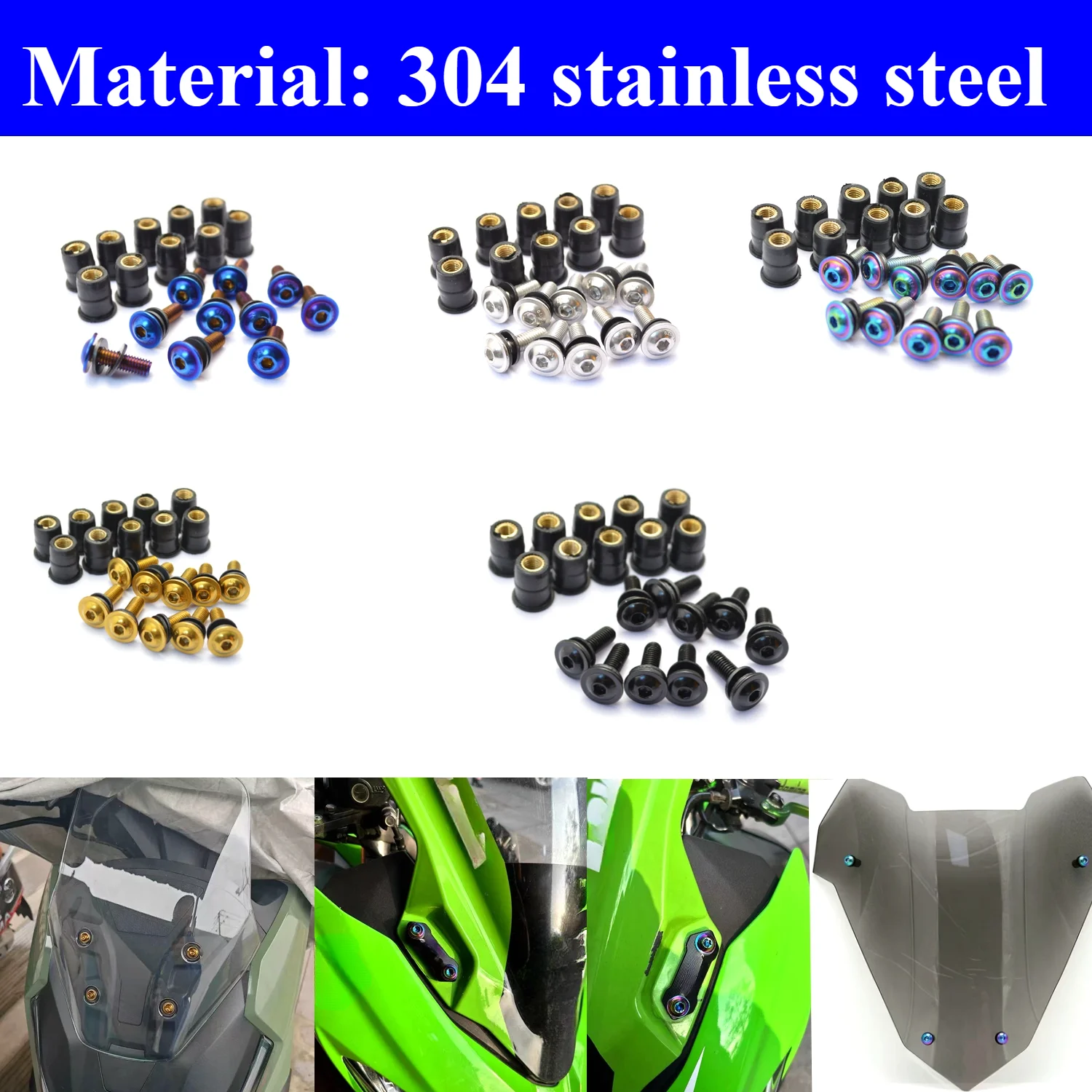 

10PCS Stainless Steel Windshield Bolt Windscreen Mounting Screw Nut Washer for Kawasaki Ninja Honda CBR Suzuki GSXR Yamaha