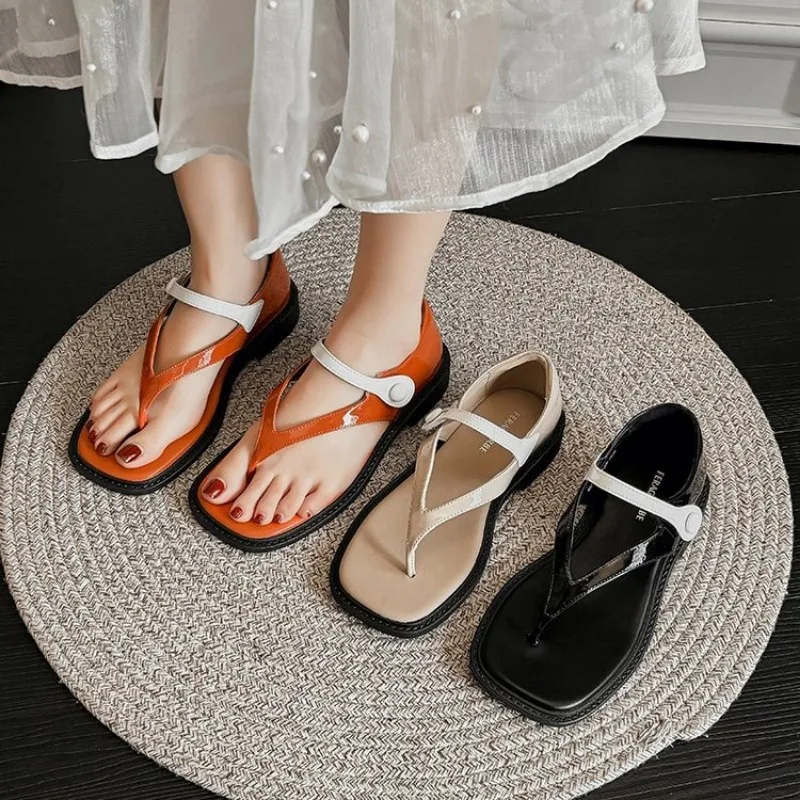 

Summer Flip-Flop Sandals Women Genuine Leather Solid Buckle Strap Style 2025 Outdoor Ladies Dress Shoes Handmade Plus Size 41 42