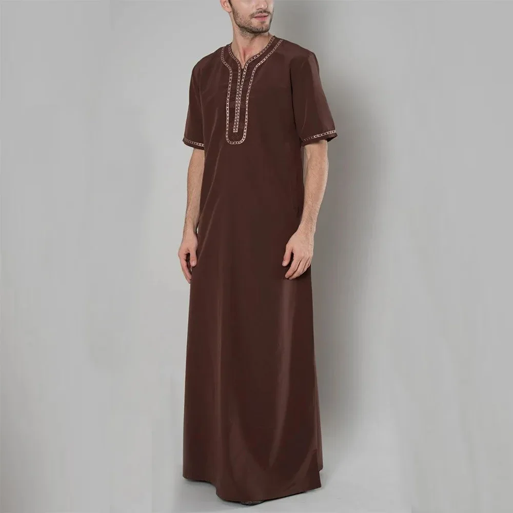 Kimono musulmán Jubba Thobe para hombre, túnica media con botón sólido, camisa musulmana saudita, caftán árabe islámico, Abayas