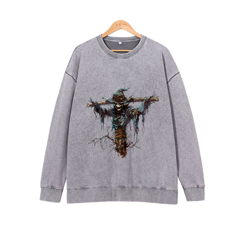 Halloween Evil Scarecrow Dark Top Printed Loose Round Neck Hoodie Undercover Outer Long Sleeve