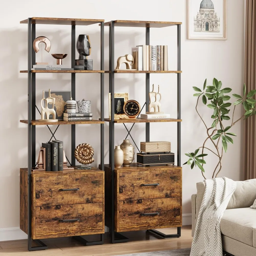 Libreria a 4 livelli alta 70,9 pollici con cassetti portaoggetti, espositori aperti per l'organizzazione del soggiorno