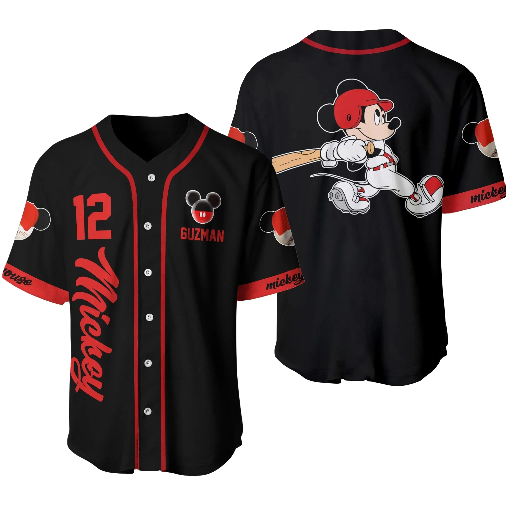 Mickey Baseball T-shirt for Men and Women Disney Minnie Mickey Mouse Shirt Short Sleeve Baseball Uniform Hip Hop 2024 New