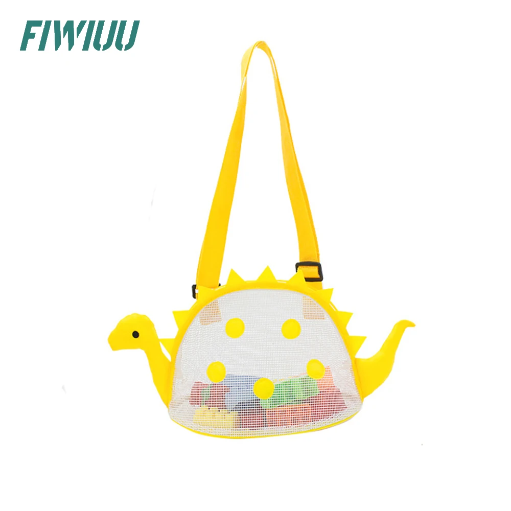 Fiwiuu Summer Children Mesh Beach Crossbody Bag Patchwork Dinosaur Shell Bag Mini Pouch Boy Girls Satchel