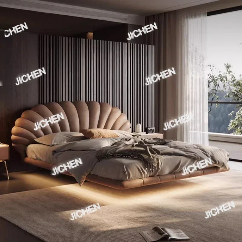 HG تصميم فريد من نوعه سرير مزدوج أوروبي الحد الأدنى الحديثة العائمة إطار سرير مزدوج الملك الحجم العائمة كاما الأثاث الزوجي H #4