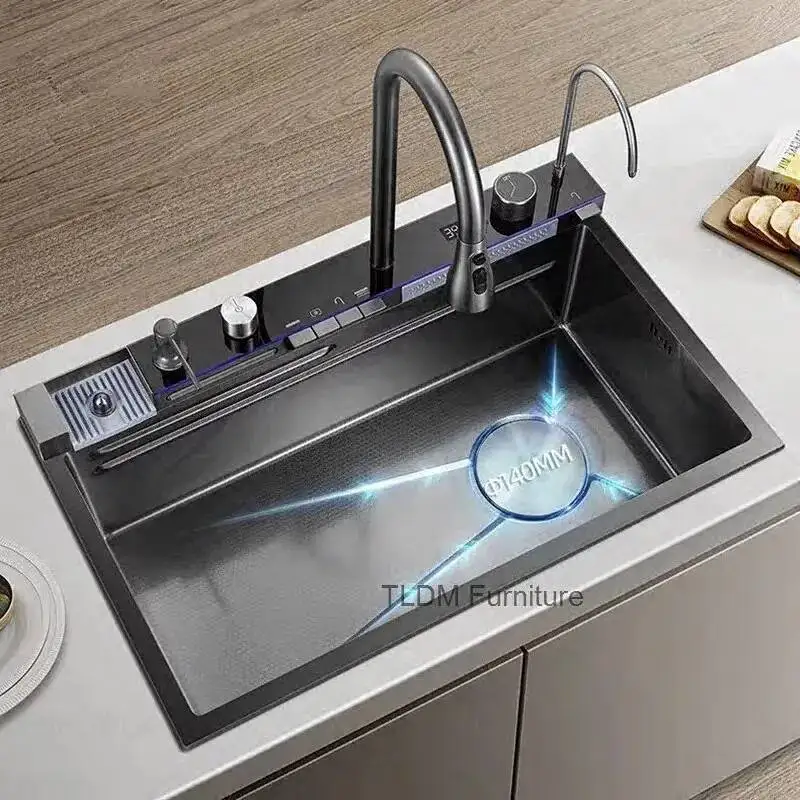 Multifunctional Kitchen Sinks for Restaurant Modern Digital Display Metal Sink Advanced Kitchen Fixture for Smart Rental House