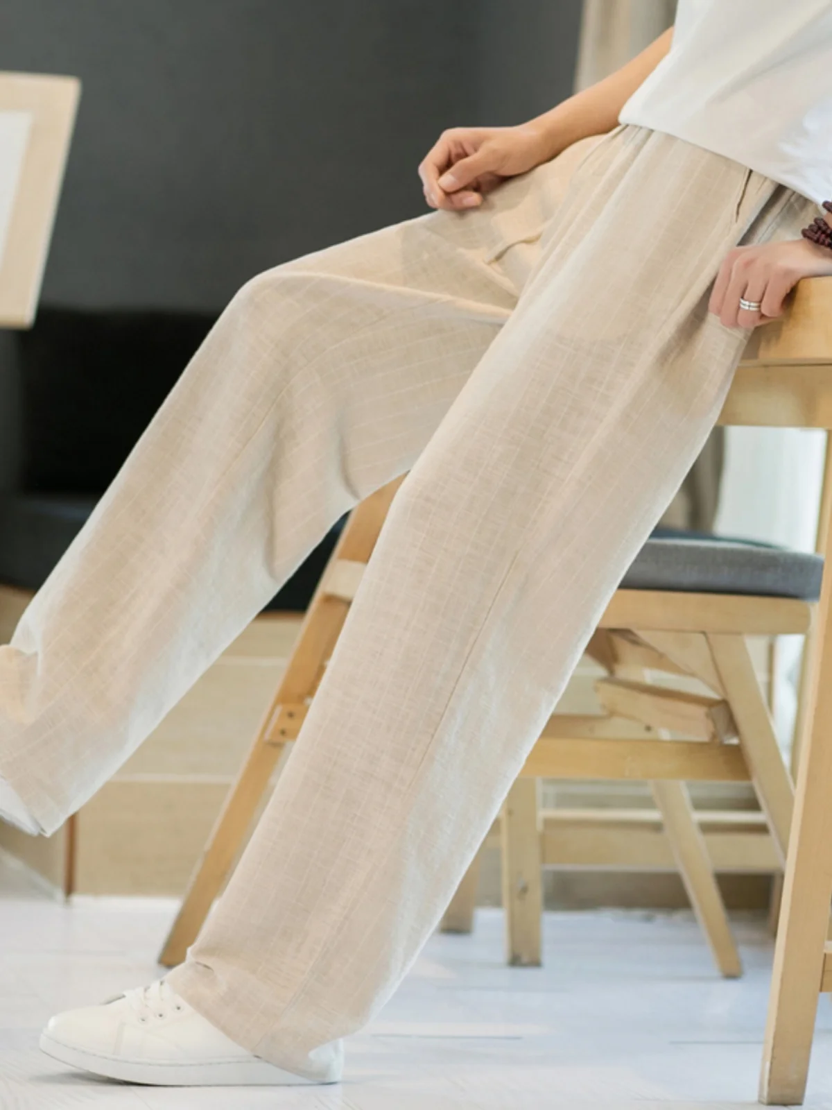 

Loose Cotton Linen Men's Summer Wide Leg Sports Casual Pants Straight Tube Trousers Faionable Big Size Comfortable Long Tro...