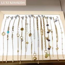 LUXUKISSKIDS-pulseras gruesas de acero inoxidable para mujer y niña, pulseras con dijes de estrella, corazón grande elegante, regalos de moda, joyería