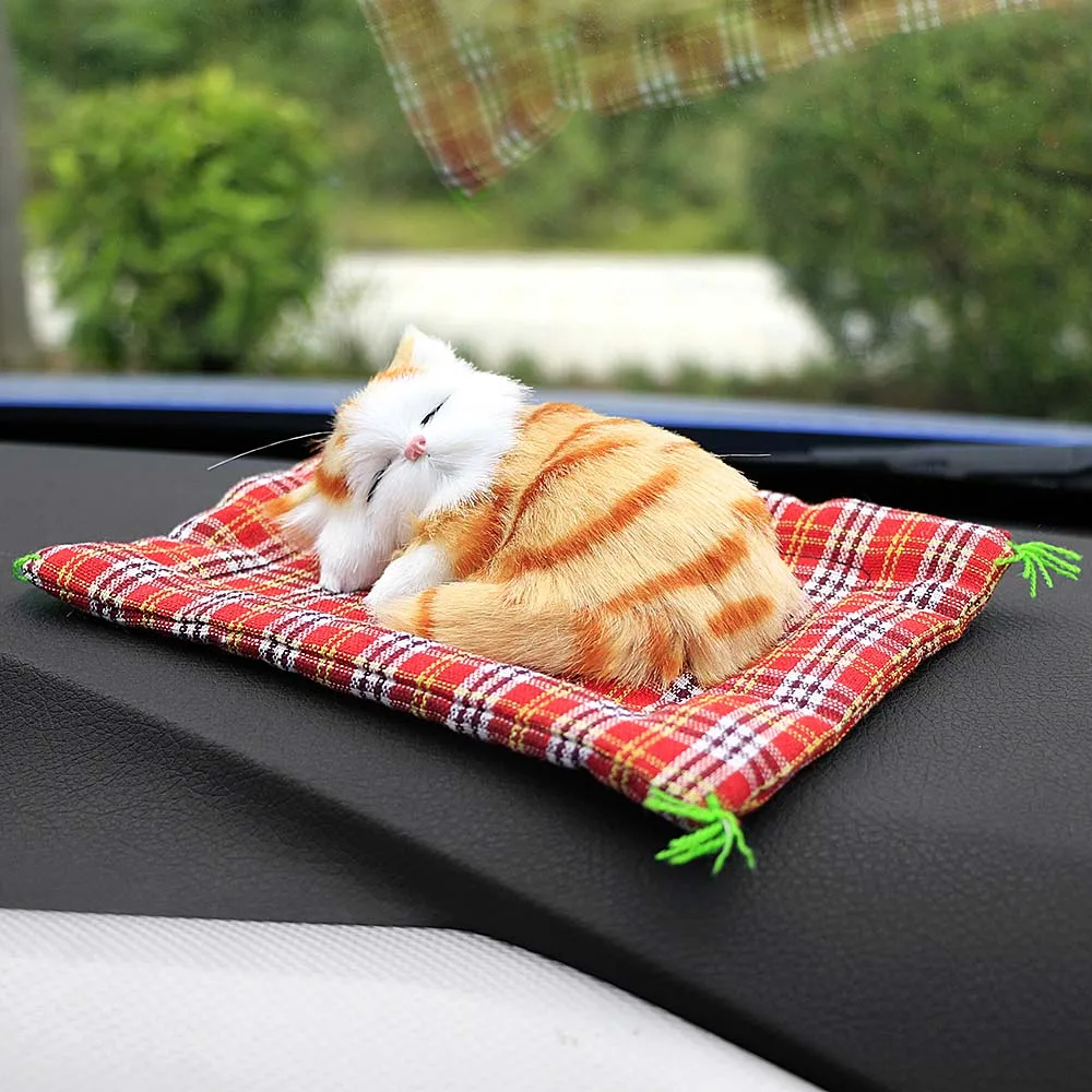 Cute Sleeping Cat Car Dashboard Ornament Cute Plush Kitten Figurine Auto Interior Decor Car Desktop Decoration Gift Accessories