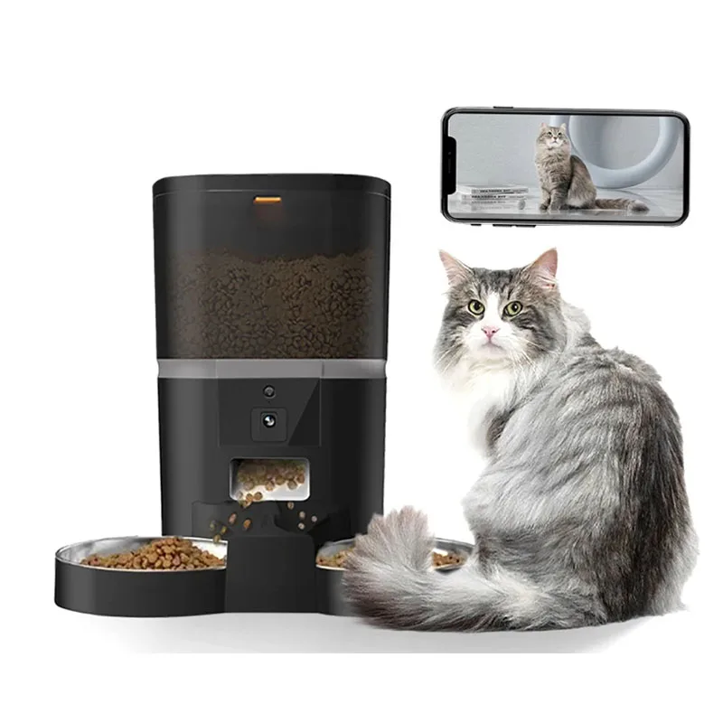 4L Automatic Cat Feeder Smart Pet Feeder For Cats Small Dogs Food Dispenser With Camera Recorder Timing Quantitative Double Bowl