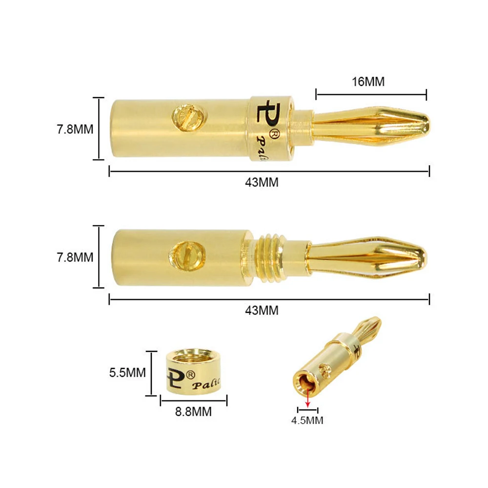 Banana Plug 4mm Copper 4K Gold Plated Connector for Speaker Audio Jack Adapter Stereo Solderless Banana Connector Binding Post