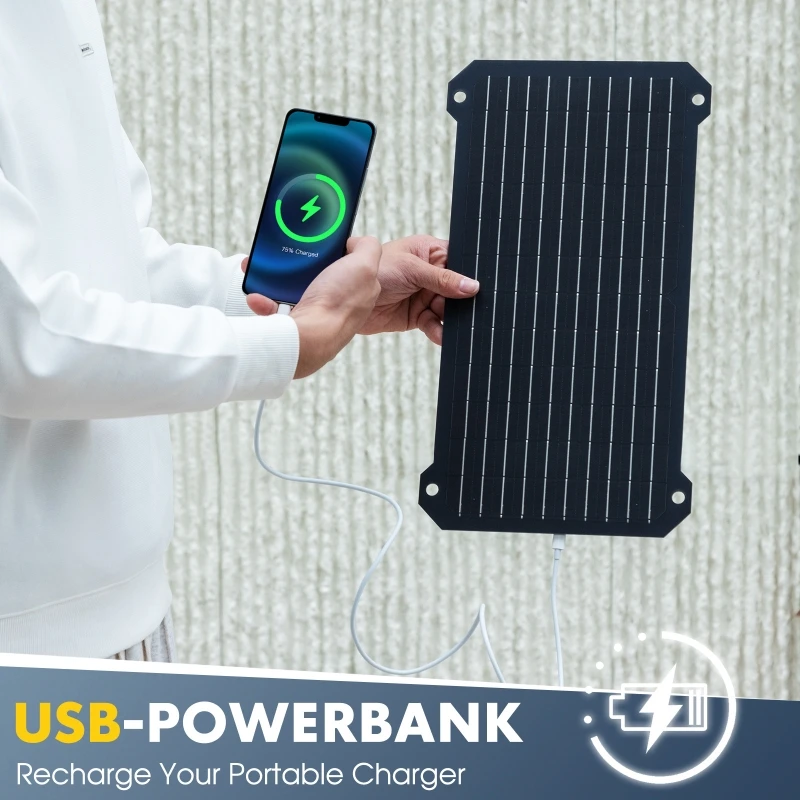شاحن لوحة طاقة شمسية 15 وات مع مخرج جهد من النوع C/USB لوحة شحن شمسية محمولة للسيارة وكاميرا الهاتف المحمول والكمبيوتر اللوحي