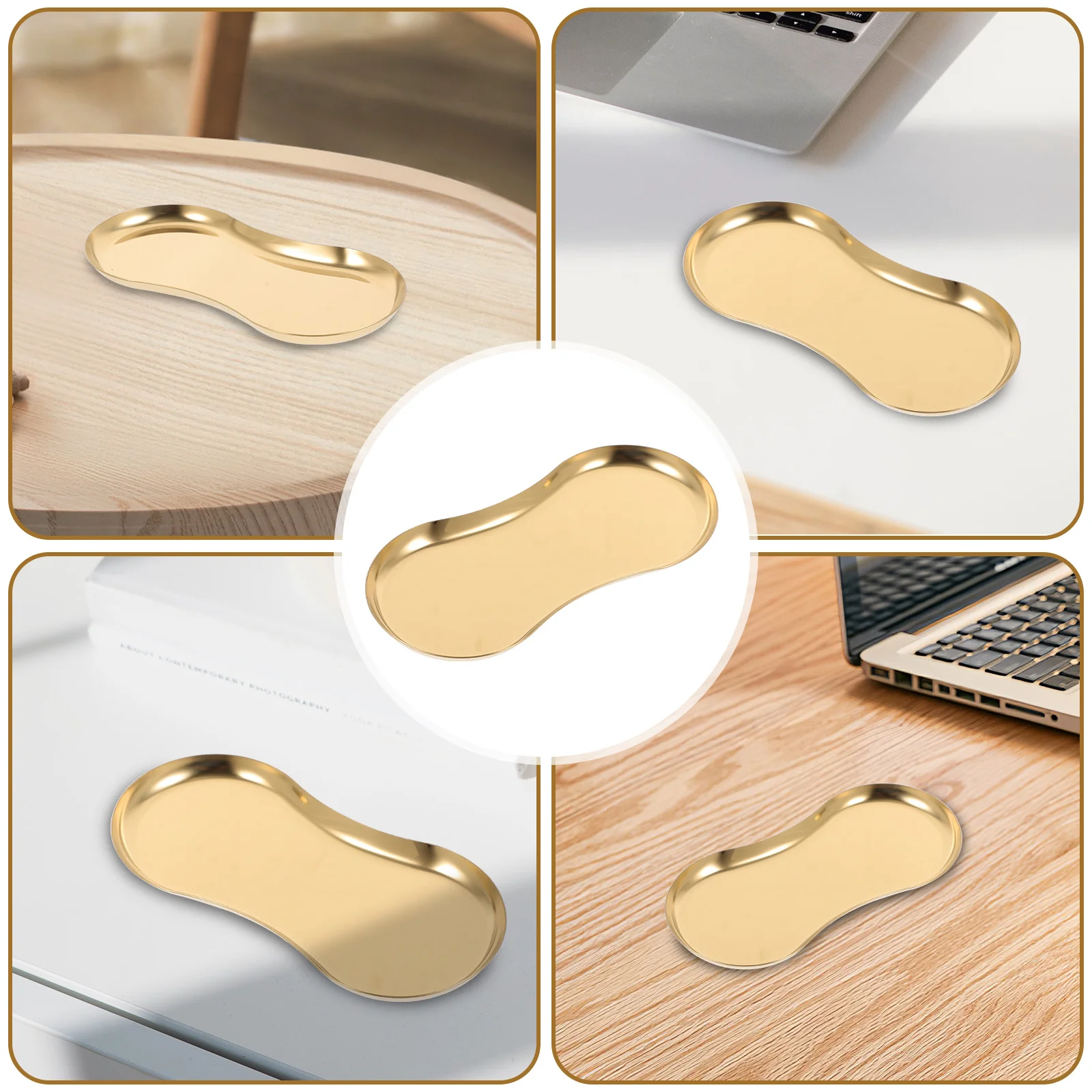 

2pcs Stainless Steel Jewelry Tray Storage Plate Lip Shaped Organizer For Ring Earring Key Desktop Dresser Vanity