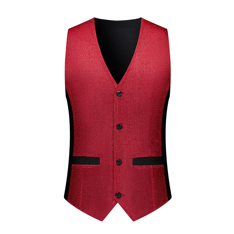 Men Shiny Silk Suit Vest Slim Fit Formal Waistcoat Glitter Business Workwear Wedding Party Banquet Sleeveless Blazer Vest