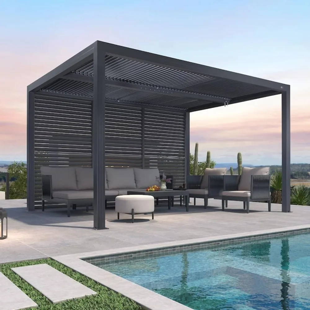Bioclimatic Aluminum Pergola Motorized Louvered Roof Gazebo Remote Control Heavy Duty Outdoor Patio Shelter Waterproof Sunshade
