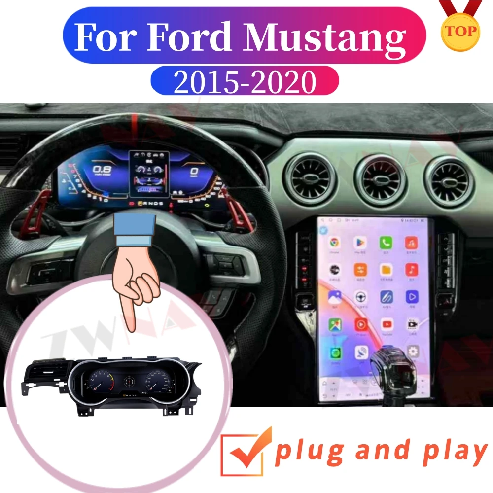 Android Car Radio For Ford Mustang 2015-2023 Digital Cluster LCD Dashboard Instrument Virtual Cockpit Panel Speedometer Headunit