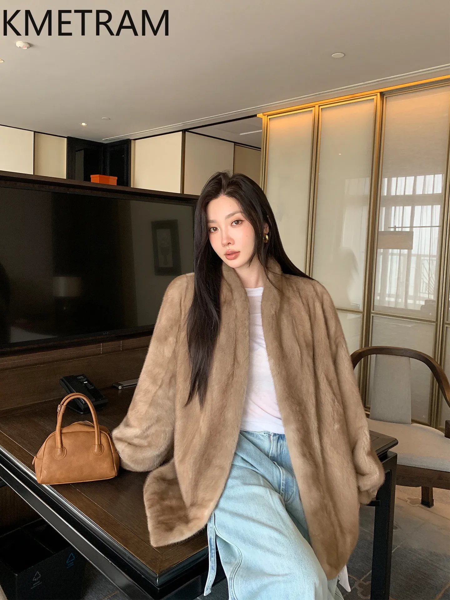 KMETRAM Natural Whole Mink Velvet Fur Coat Woman Stylish Mid-Length Fur Jacket 72cm Warm Winter Coats 2026 Women Clothing casaco