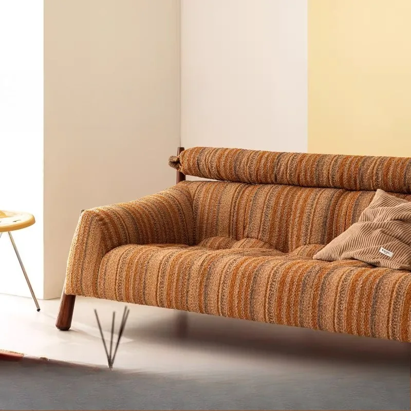 Medieval Dopamine Style Solid Ash Wood Frame 3-Seater Fabric Sofa Retro Designer Couch for Small Apartment Living Room