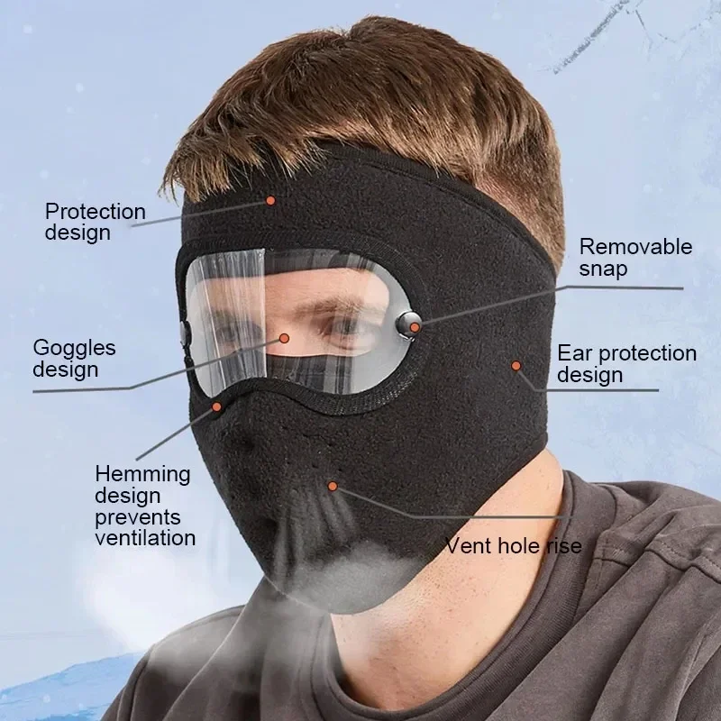 Windproof Anti Dust Full Face Masks Cycling Ski Breathable Masks Eye Shield HD Anti Fog Goggles Hood Cover Winter Warm Hat Caps