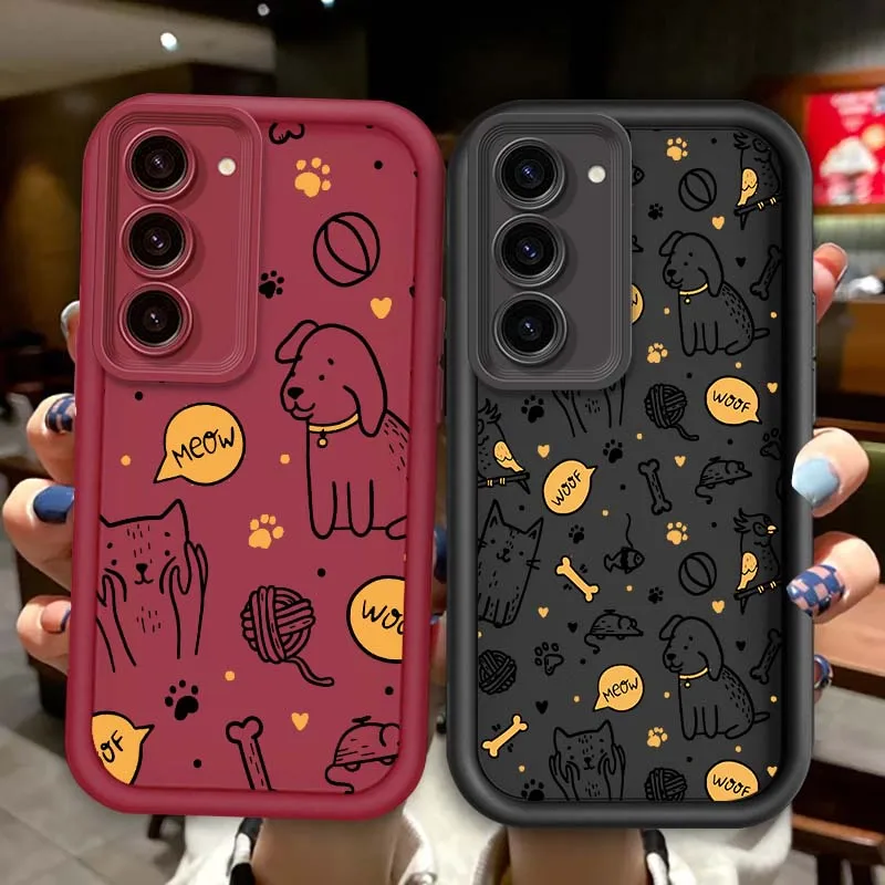 

Cat Popular Art Cartoon Dog For Samsung Galaxy S25 S24 S23 S22 S21 S20 Ultra Plus FE 5G Eye Ladder Soft TPU Cover Phone Case