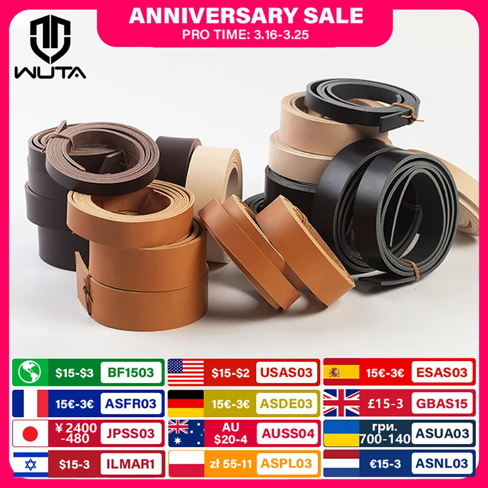 WUTA 8/10oz Leather Strap Belt Blank Strip Genuine Cowhide Tooling Veg Tanned Leather Shoulder & Butt Craft Hand Making Belt Tag