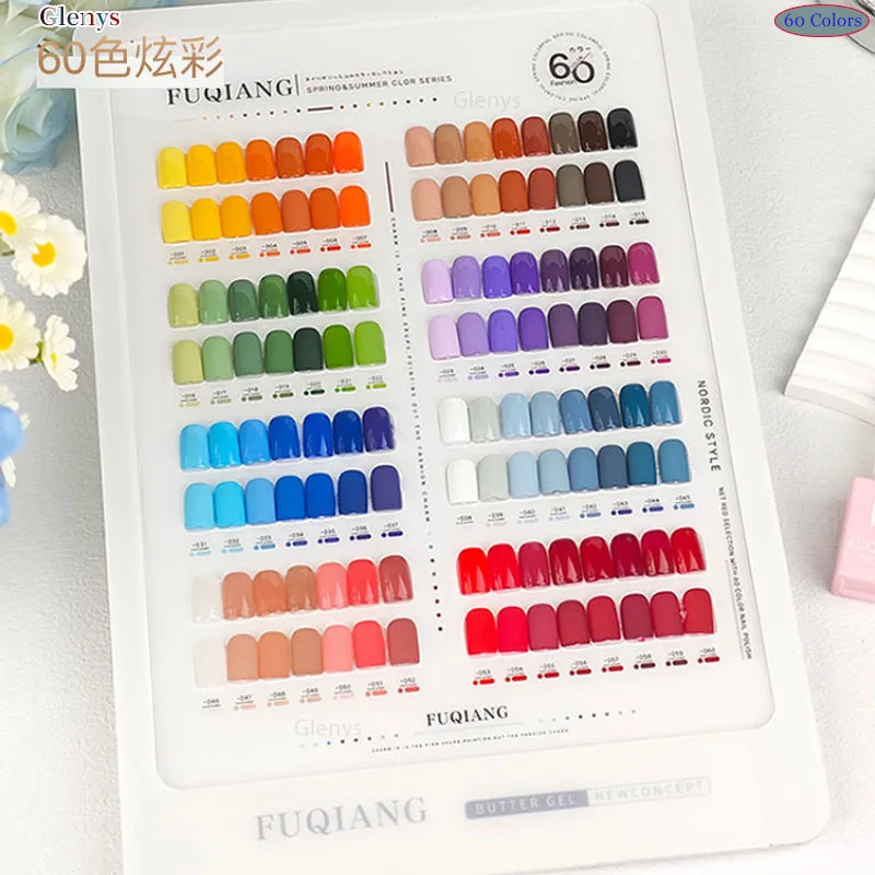 Glenys 60 couleurs vernis à ongles colle populaire gel de trempage couleur brillant magasin d'ongles couleur essentielle correspondant carte nail art vernis ensemble