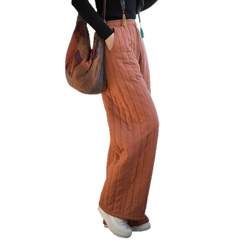 Winter New Quilted Cotton Pants with Vertical Stitching, Vintage Textured & Versatile Women's Trousers.