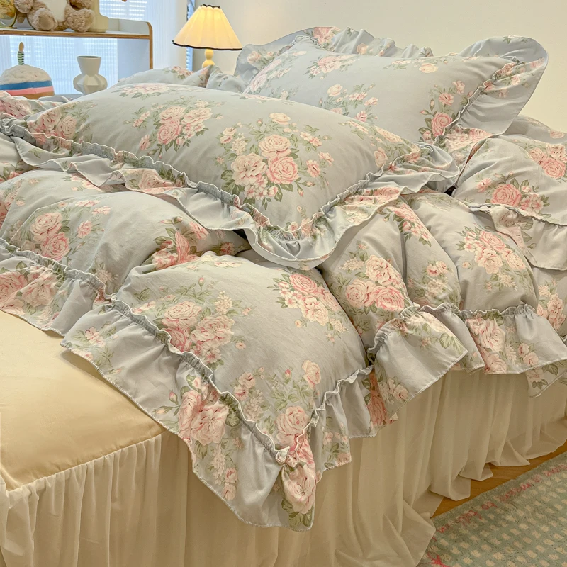 Conjunto de cama floral botânico fresco para crianças e adultos, folhas, capa de edredão de flores, fronhas, algodão lavado macio, tecido doméstico